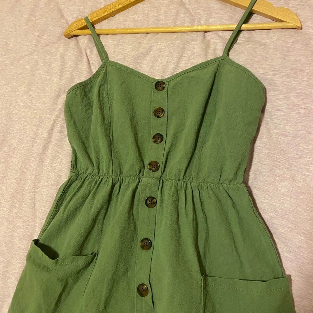 Sage Green Button Up Mini Dress - Size M